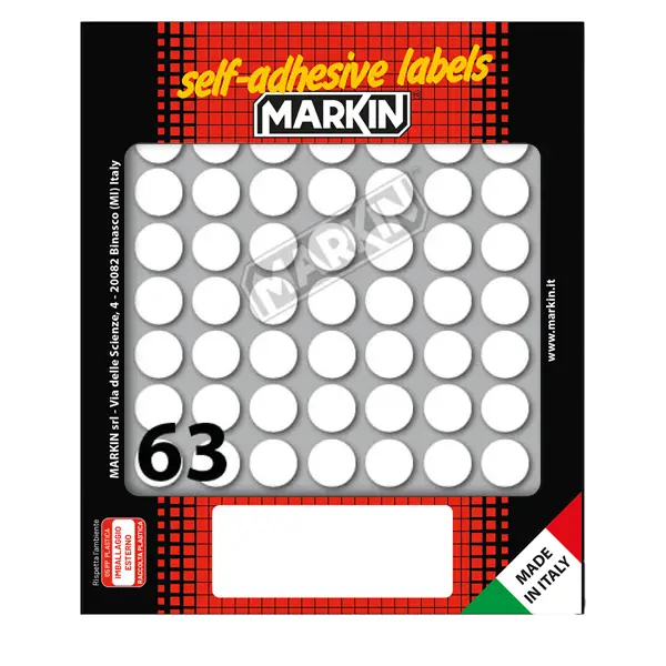 1x Etichetta adesiva bianca tonda D14mm (10fogli x 63etichette) Markin