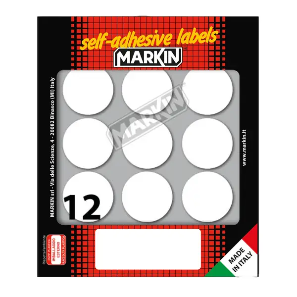 1x Etichetta adesiva bianca tonda D34mm (10fogli x 12etichette) Markin