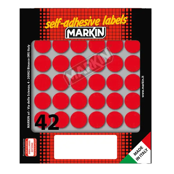 1x Etichetta adesiva rosso tonda D18mm (10fogli x 42etichette) Markin