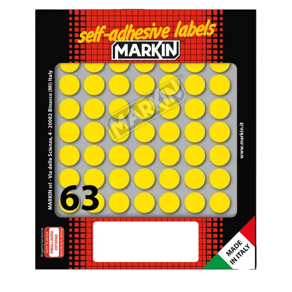 1x Etichetta adesiva giallo tonda D14mm (10fogli x 63etichette) Markin