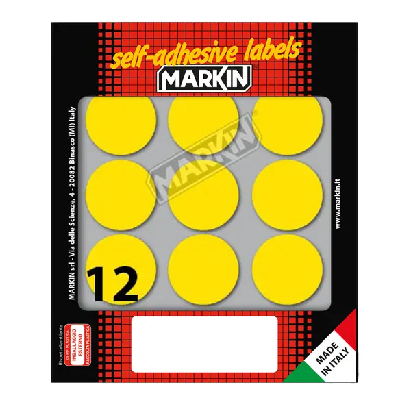 1x Etichetta adesiva giallo tonda D34mm (10fogli x 12etichette) Markin