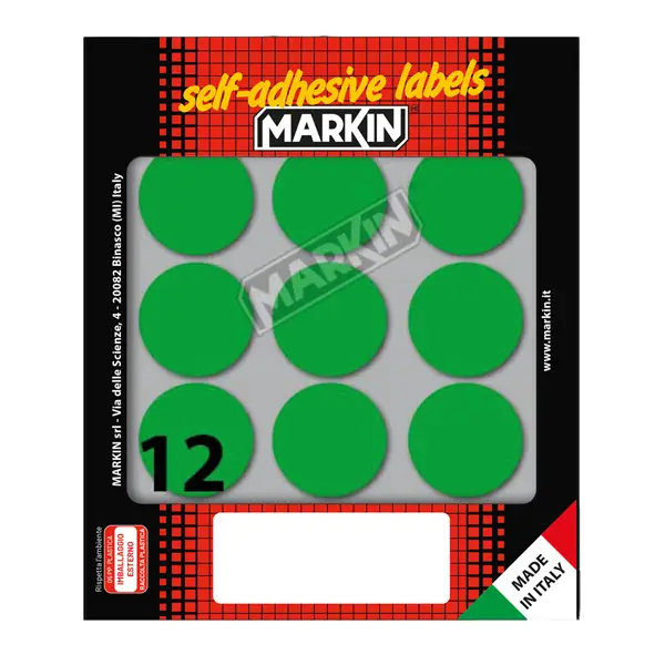 1x Etichetta adesiva verde tonda D34mm (10fogli x 12etichette) Markin