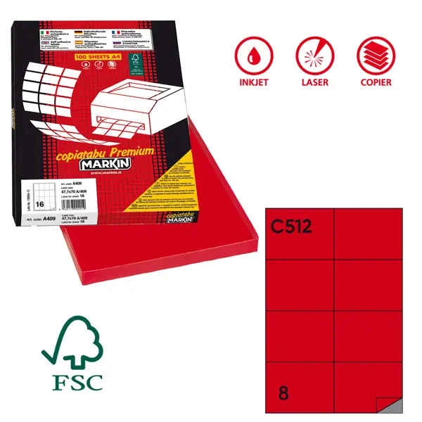 1x Etichetta adesiva C/512 rosso 100fg A4 105x74,25mm (8et/fg) Markin