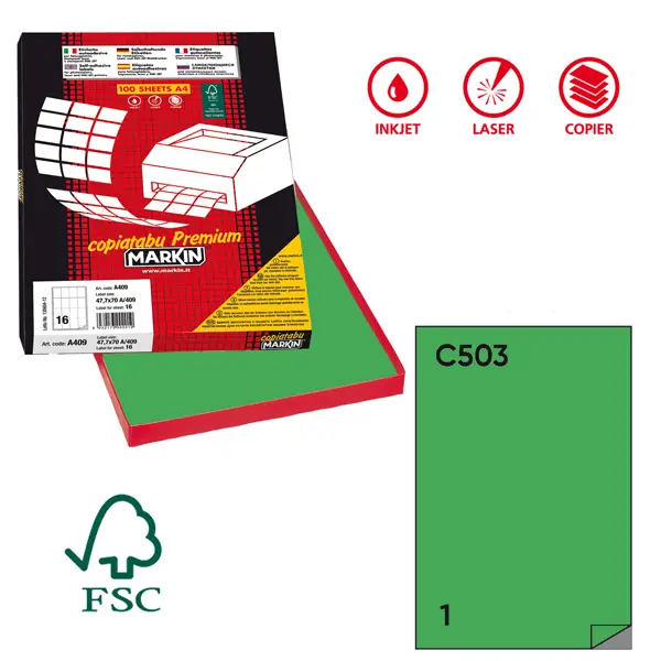 1x Etichetta adesiva C/503 verde 100fg A4 210x297mm (1et/fg) Markin
