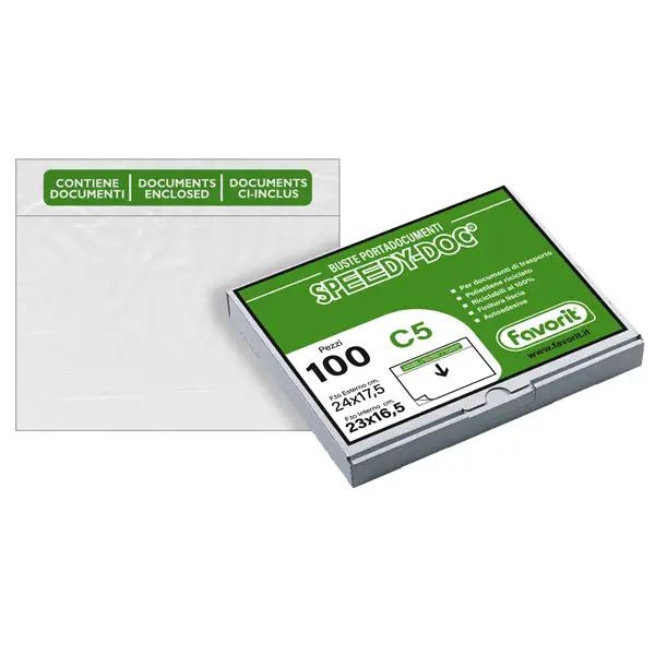 1x 100 BUSTE ADESIVE SPEEDY DOC C5 230X165mm FAVORIT