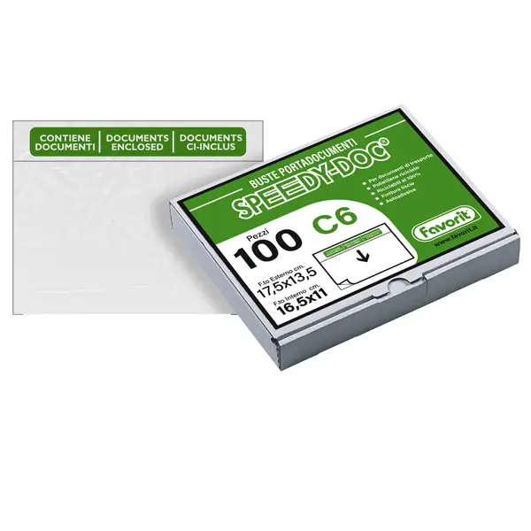 1x 100 BUSTE ADESIVE SPEEDY DOC C6 165X111MM FAVORIT