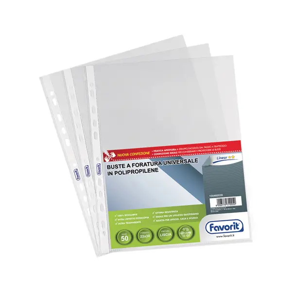 1x 50 BUSTE FORATE 22X30 1725/10 LINEAR LISCIA PPL FAVORIT