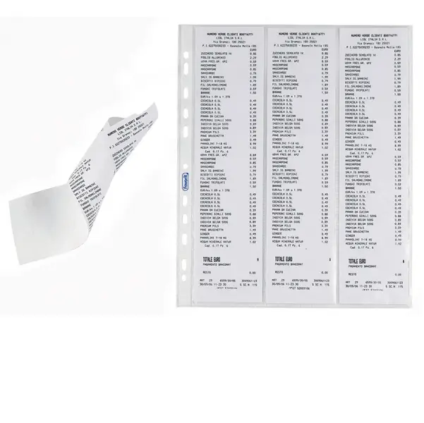 1x 10 Buste forate per 6 scontrini fiscali 25,2X30,7 Favorit