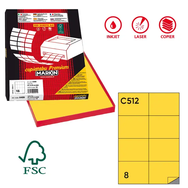 1x Etichetta adesiva C/512 giallo 100fg A4 105x74,25mm (8et/fg) Markin