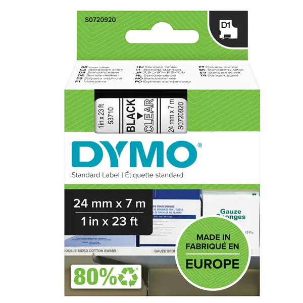 1x NASTRO DYMO TIPO D1 (24MMX7MT) NERO/TRASPARENTE 537100