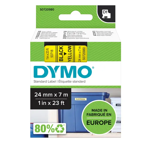 1x NASTRO DYMO TIPO D1 (24MMX7MT) NERO/GIALLO 537180