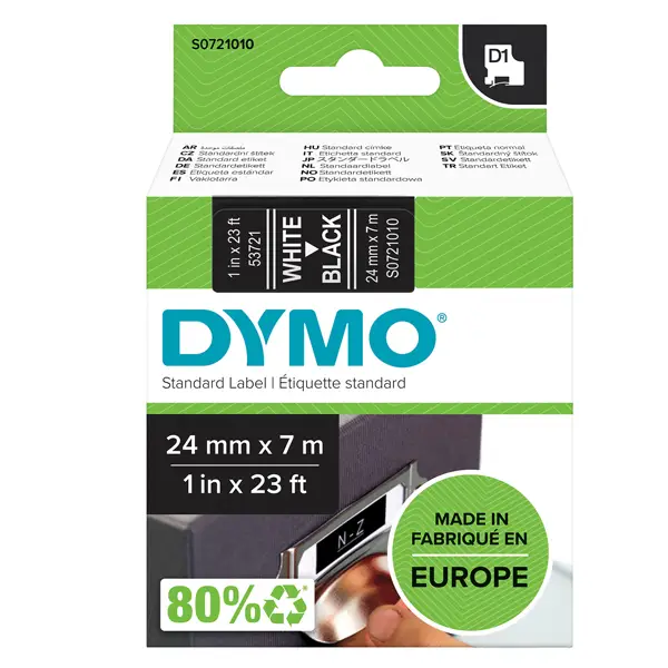 1x NASTRO DYMO TIPO D1 (24MMX7MT) BIANCO/NERO 537210