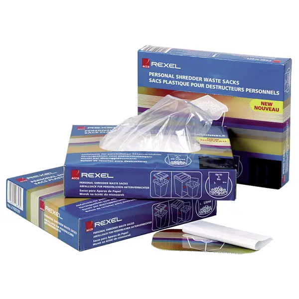 1x 100 sacchetti in PP trasparente per distruggidocumenti 175lt Rexel