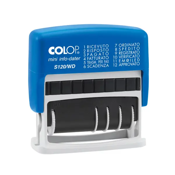 1x Timbro mini S120WD DATARIO + POLINOMIO 12diciture 4mm autoinchiostrante COLOP