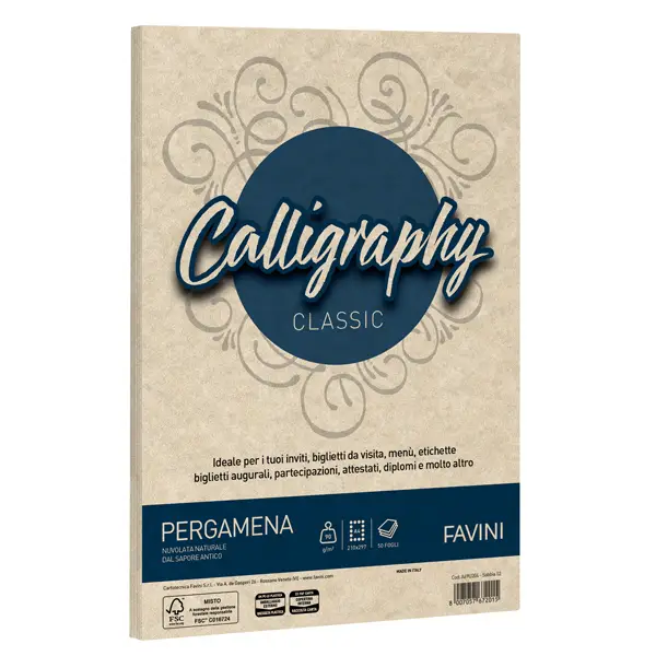 1x Carta CALLIGRAPHY PERGAMENA 90gr A4 50fg sabbia 02 FAVINI