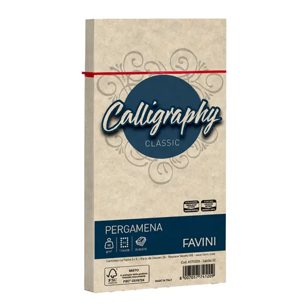 1x 25 buste CALLIGRAPHY PERGAMENA 110x220mm 90gr sabbia FAVINI