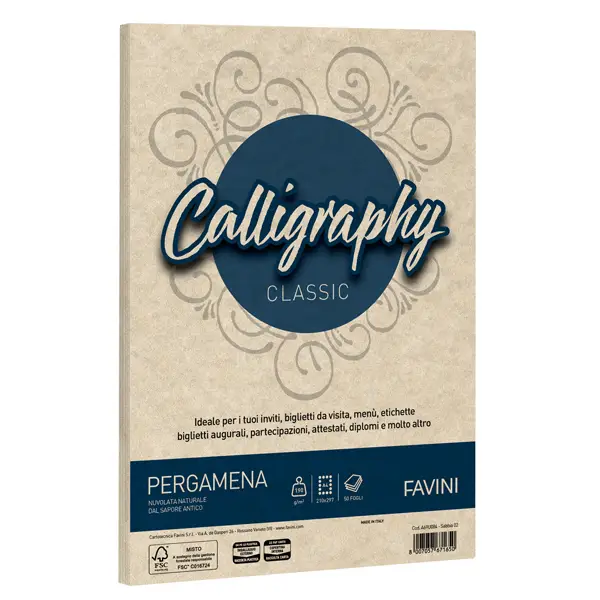 1x Carta CALLIGRAPHY PERGAMENA 190gr A4 50fg sabbia 02 FAVINI