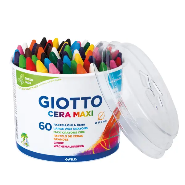 1x BARATTOLO 60 PASTELLI CERA MAXI 100mm D 11.5mm GIOTTO