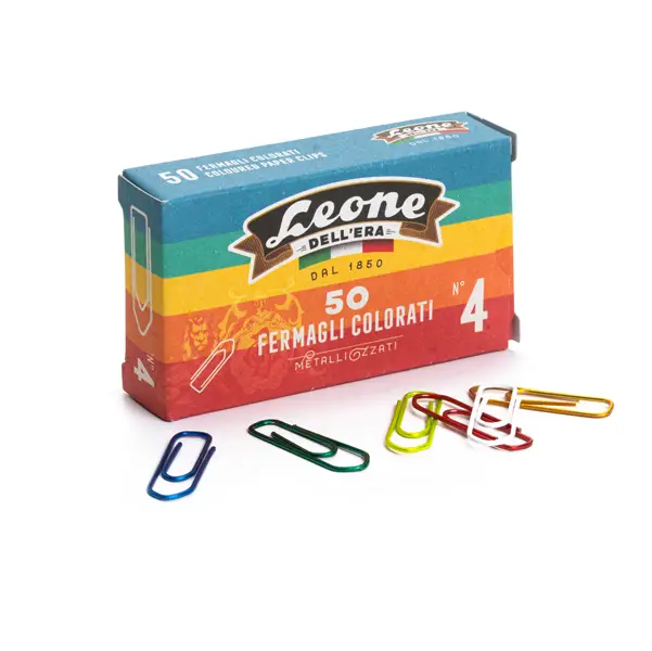 10x SCATOLA 50 FERMAGLI METALLO COLOR N.4 MM32 ANTIRUGGINE LEONE