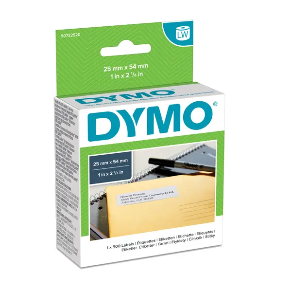 1x ROTOLO 500 ETICHETTE BIANCHE 25X54MM DYMO LW X INDIRIZZI 113520