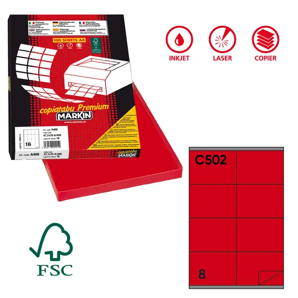 1x Etichetta adesiva C/502 rosso 100fg A4 105x72mm (8et/fg) Markin