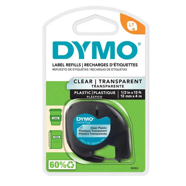 1x NASTRO IN PLASTICA DYMO LETRATAG 12MMX4M TRASPARENTE 122670