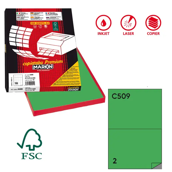 1x Etichetta adesiva C/509 verde 100fg A4 210x148,5mm (2et/fg) Markin