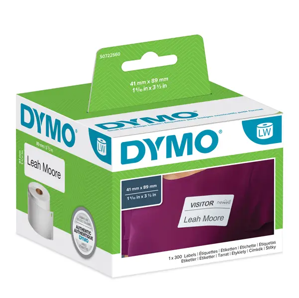 1x ROTOLO 300 ETICHETTE BADGE RIMOV. 41X89MM X DYMO LW 113560
