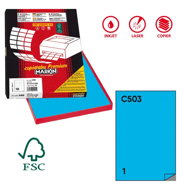 1x Etichetta adesiva C/503 blu 100fg A4 210x297mm (1et/fg) Markin