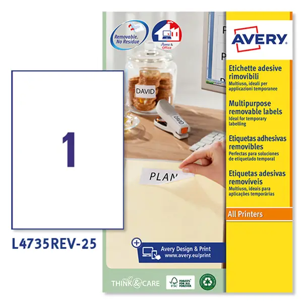 1x Etichetta adesiva L4735REV bianca rimovibili 25f A4 210x297mm (1et/fg) laser