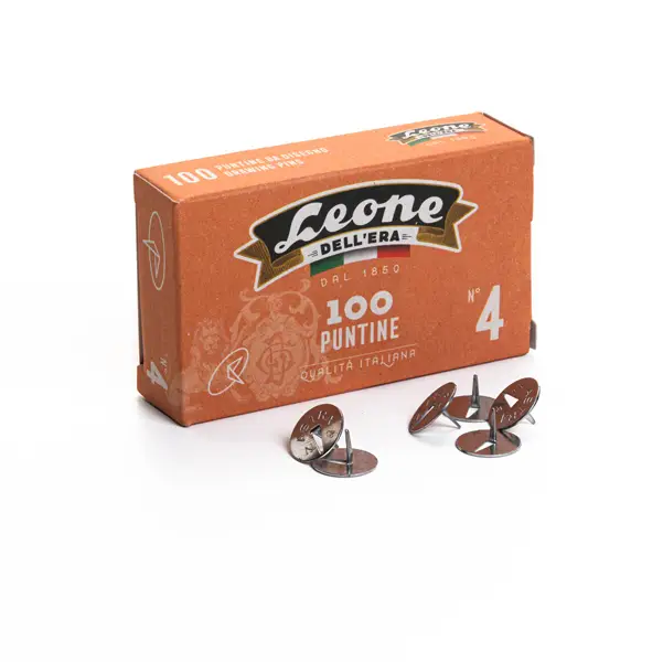 10x SCATOLA 100 PUNTINE N.4 ACCIAIO LUCIDO LEONE