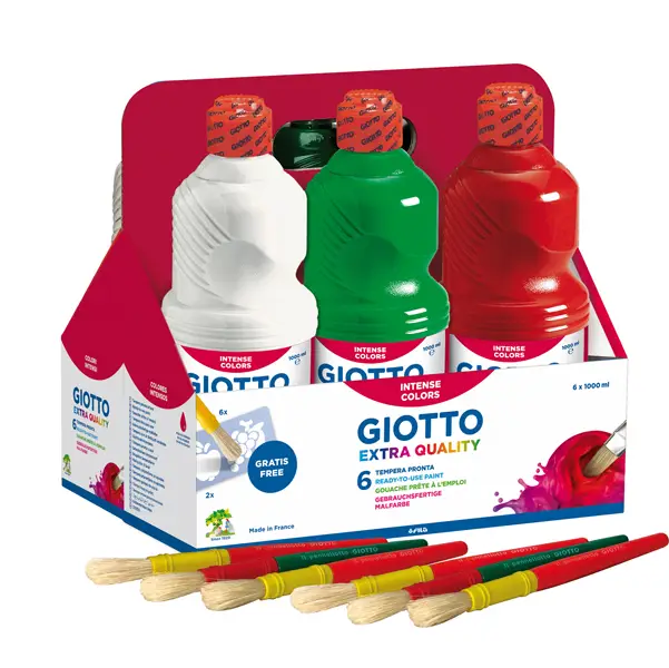 1x SCHOOLPACK 6 FLACONI TEMPERA PRONTA 1000ML ASSORTITA GIOTTO