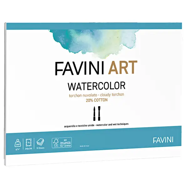 1x Blocco ACQUERELLO 10fg 340gr 25x35cm FAVINI