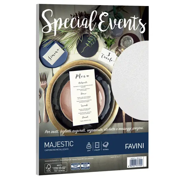 1x Carta metallizzata SPECIAL EVENTS A4 10fg 250gr bianco FAVINI