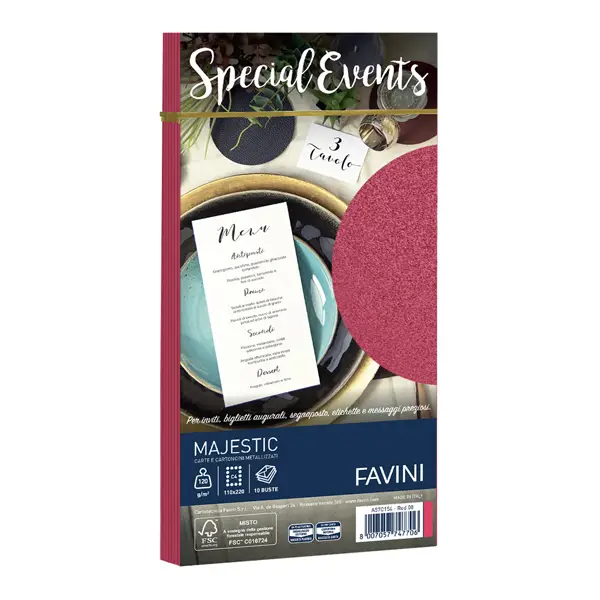 1x 10 buste SPECIAL EVENTS METAL 120gr 110x220mm rosso FAVINI