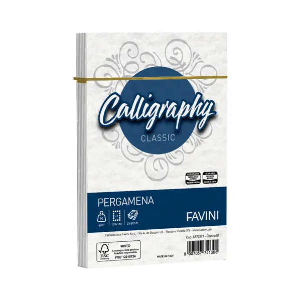 1x 25 buste CALLIGRAPHY PERGAMENA 120x180mm 90gr bianco FAVINI