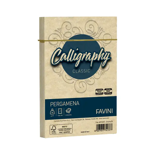 1x 25 buste CALLIGRAPHY PERGAMENA 120x180mm 90gr crema FAVINI