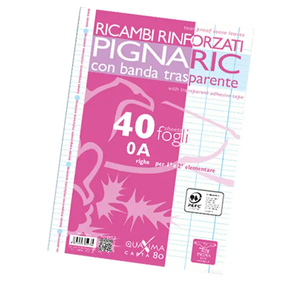 1x RICAMBI FORATI RINFORZATI A4 RIGO DI 1  40FG 80GR PIGNARIC