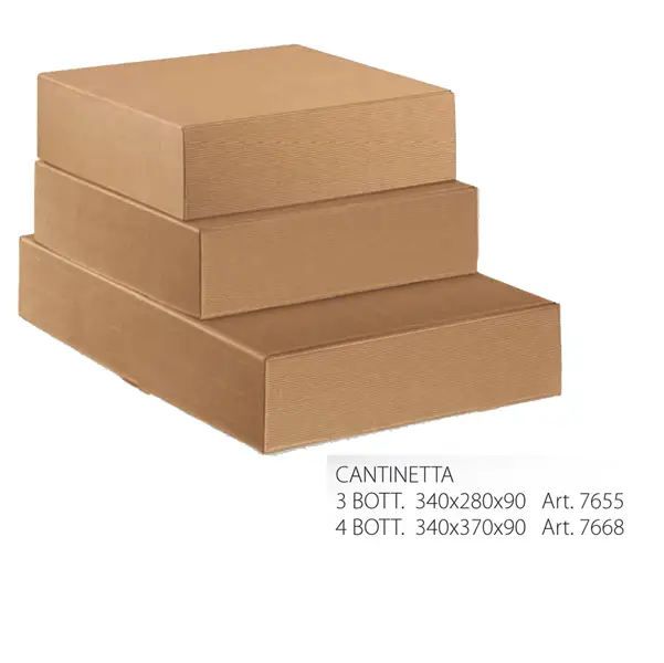 30x Scatola cantinetta 3 bottiglie L340x P280X H90mm onda avana