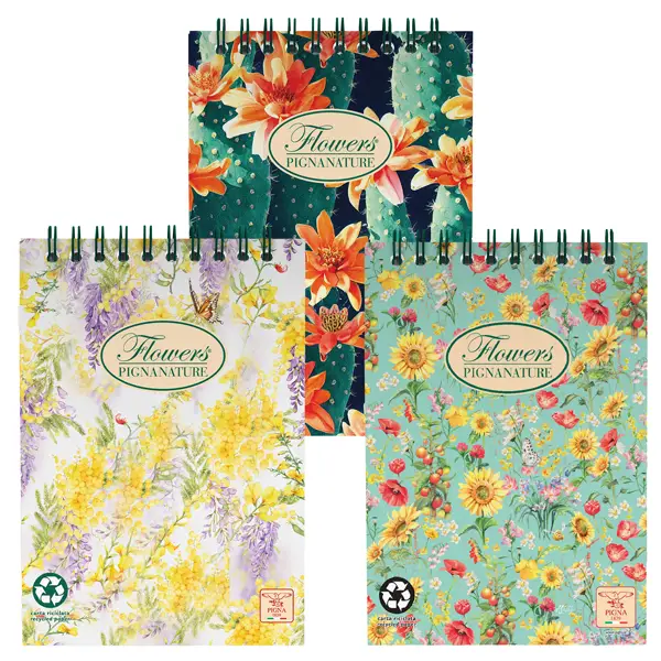 6x BLOCCO SPIRALE 5MM A5 80GR 50FG PIGNA NATURE FLOWERS