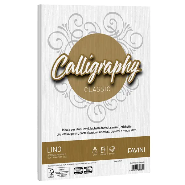 1x Carta CALLIGRAPHY LINO 120gr A4 50fg bianco 01 FAVINI