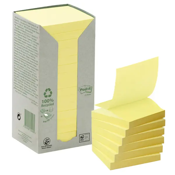16x BLOCCO 100foglietti Post-itR Z-Notes Green 76x76mm R330-1T GIALLO RICICL.100