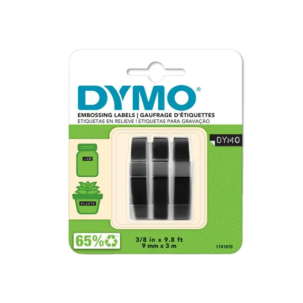 1x BLISTER 3 NASTRI A RILIEVO 9MMX3M NERO DYMO