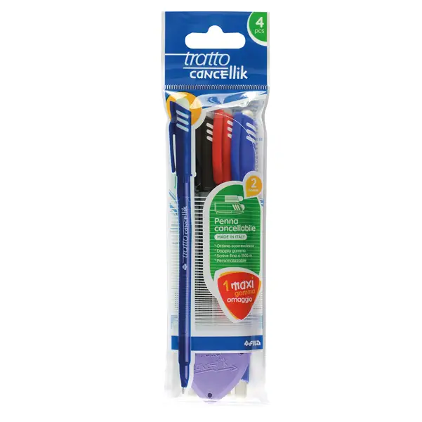 1x Blister 4 penna sfera cancellabile CANCELLIK 1,0mm col.assortiti TRATTO