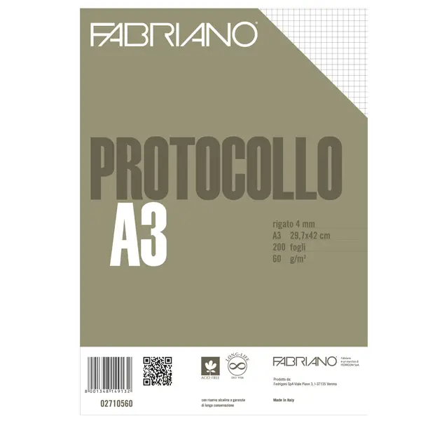 1x Protocollo 4mm 200fg 60gr f.to A3 chiuso (21x29,7cm) Fabriano