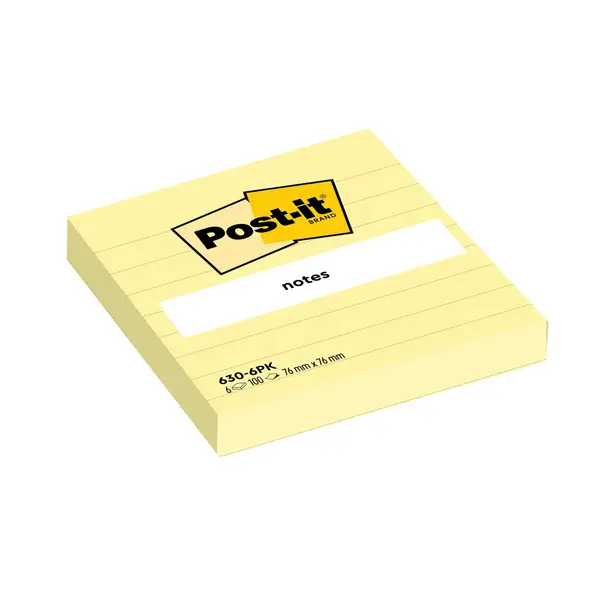 6x BLOCCO 100fg Post-itR Giallo Canary 76x76mm GIALLO A RIGHE 630-6PK