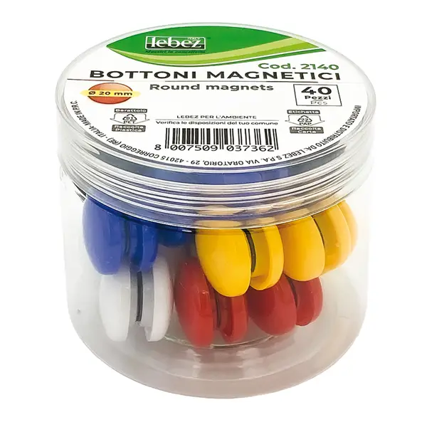 1x BARATTOLO 40 MAGNETI TONDI D 20MM COLORI ASS. ART.2140
