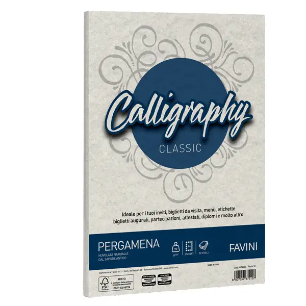 1x Carta CALLIGRAPHY PERGAMENA 90gr A4 50fg perla 10 FAVINI