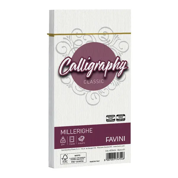 1x 25 BUSTE CALLIGRAPHY MILLERIGHE 110X220MM 100GR 01 BIANCO
