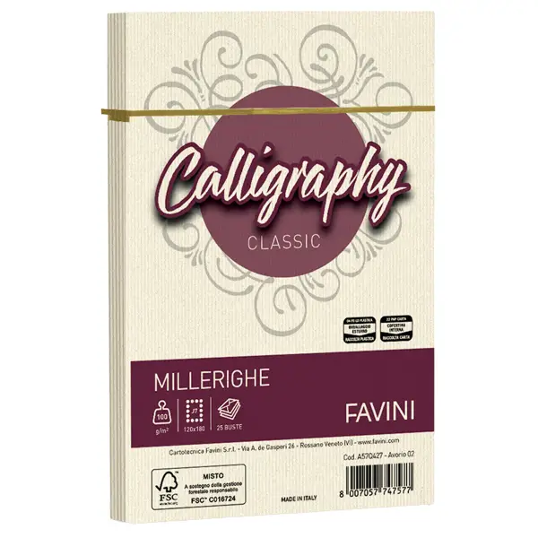1x 25 BUSTE CALLIGRAPHY MILLERIGHE 120X180MM 100GR 02 AVORIO